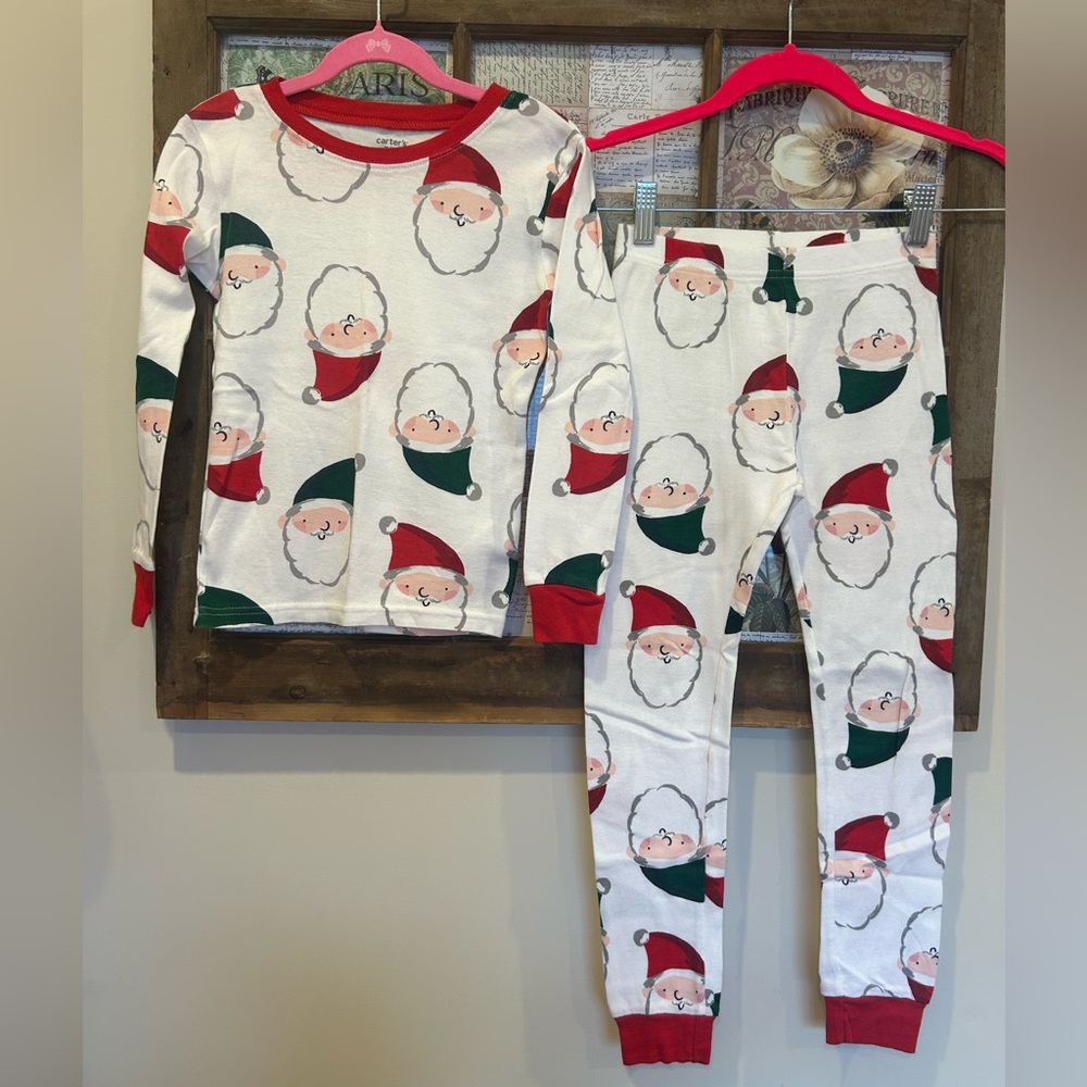 Carter's Red and Green Santa Print Kids Pajama Set